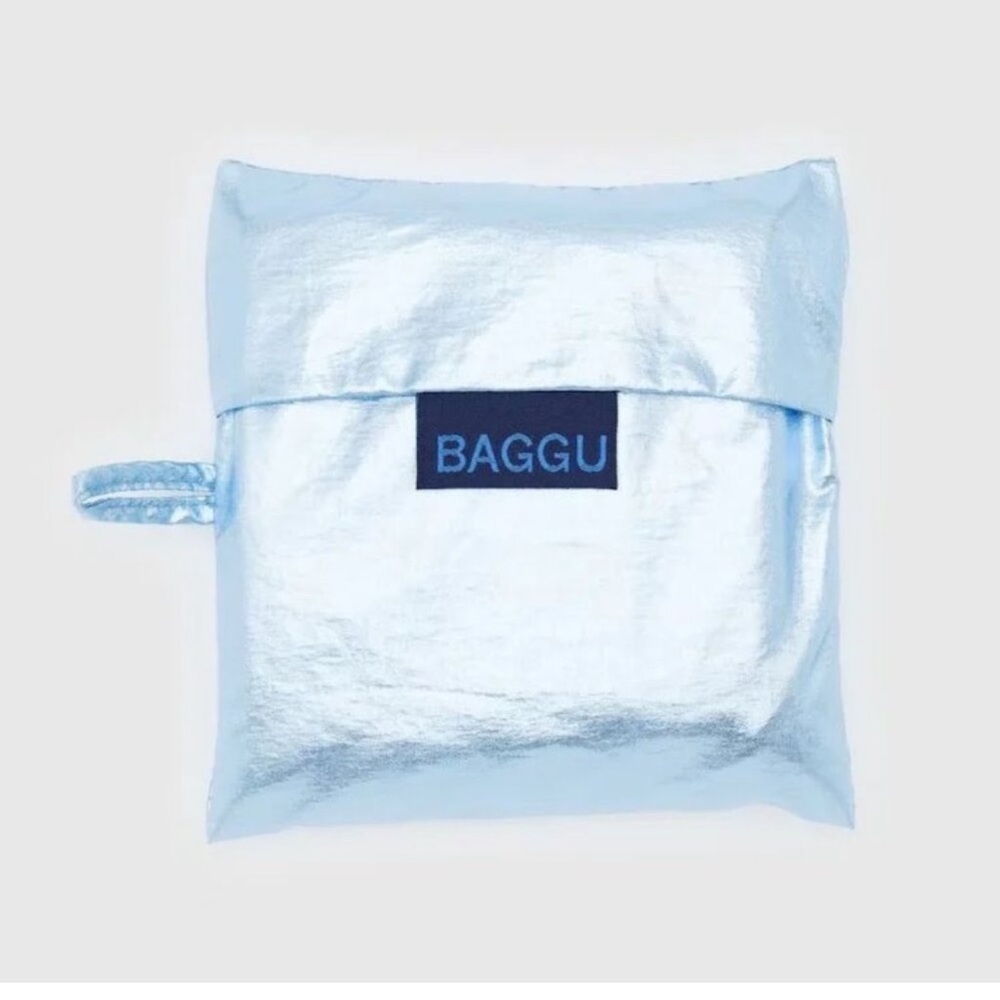 BAGGU Metallic Light Blue Standard Tote NWT Disco Ball dipped in Mediterranean - Picture 3 of 12